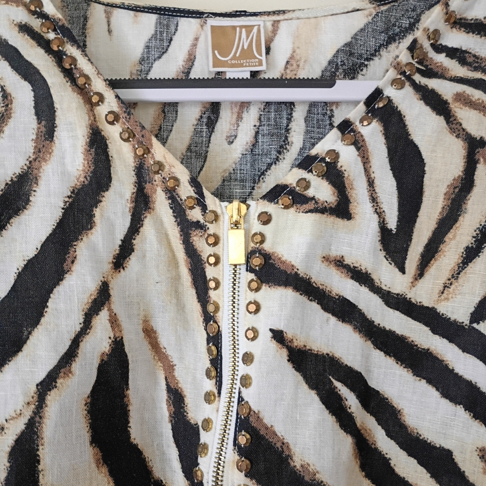 JM Collection Women's Zebra-Print Blouse - Black and Cream - Picture 2 of 5
